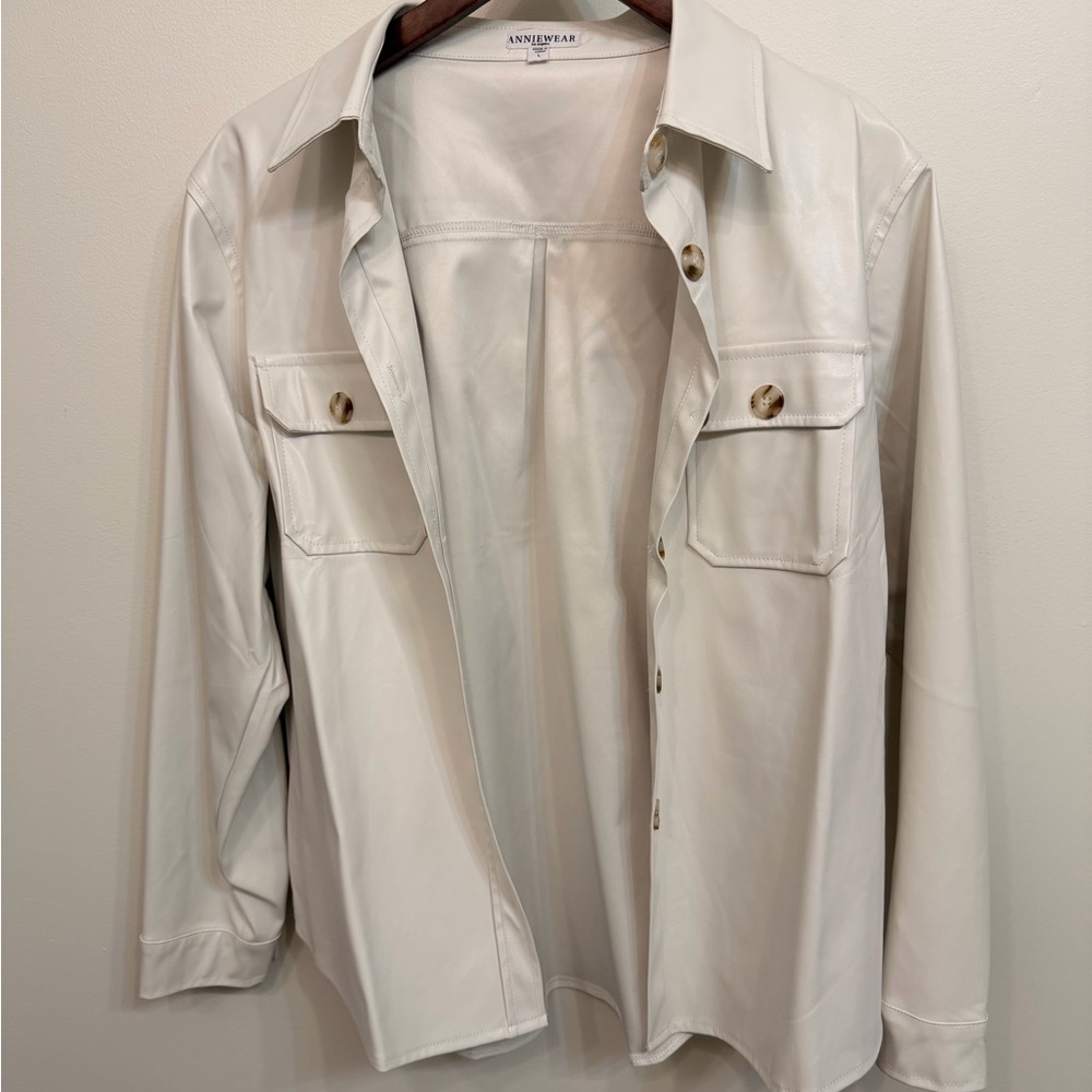 Anniewear Cream Button-Up Faux Leather Jacket